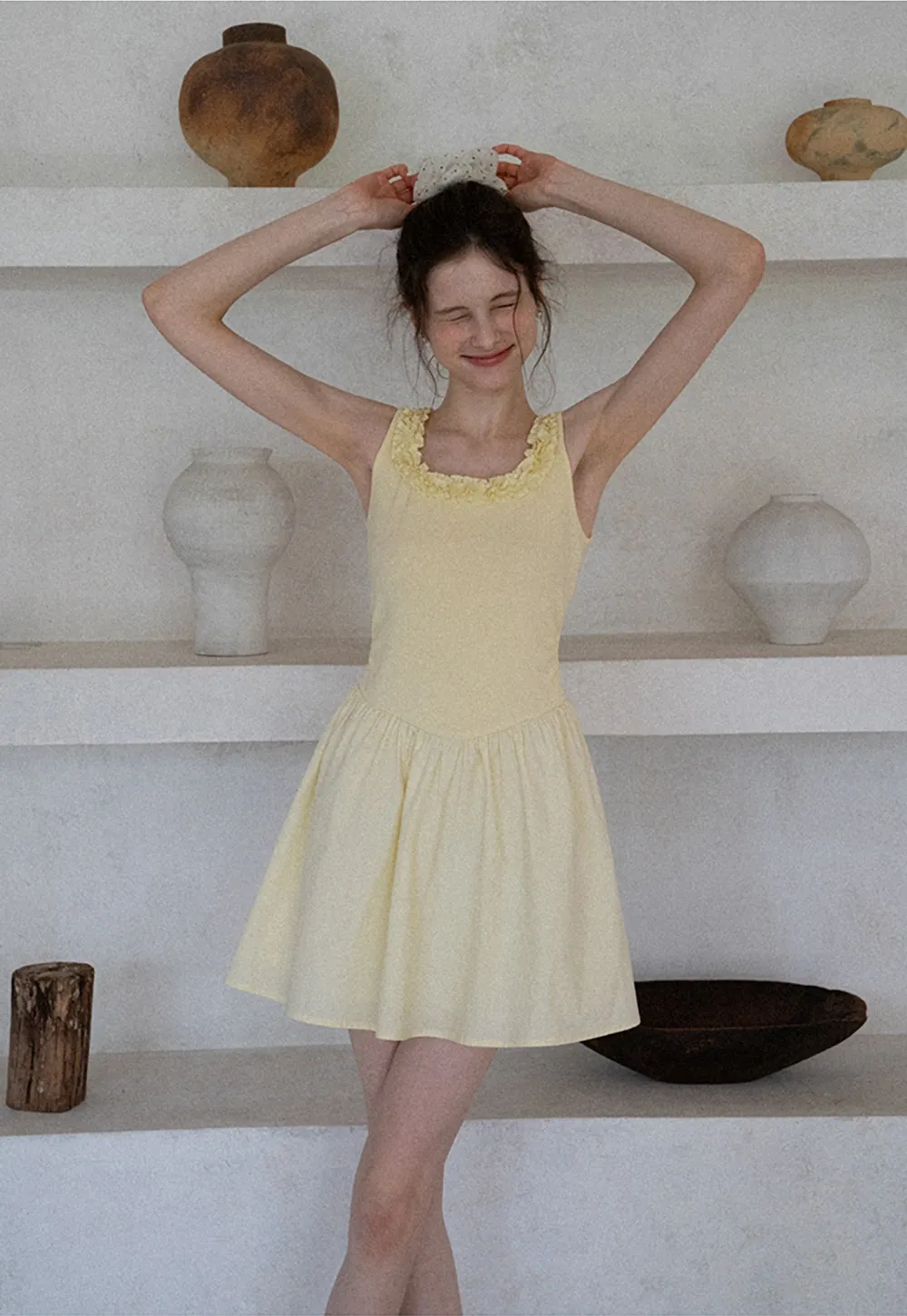 Women Ruffle Trim Sleeveless Fit & Flare Mini Dress