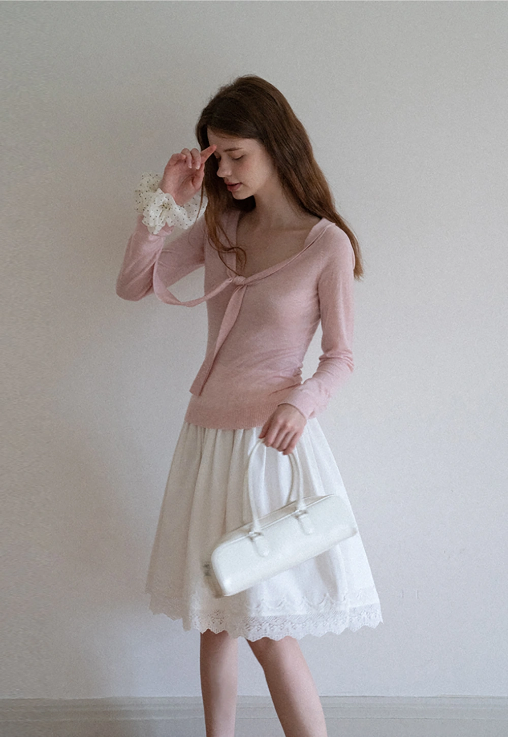 Women's High Waist A-Line Lace Hem Midi Skirt