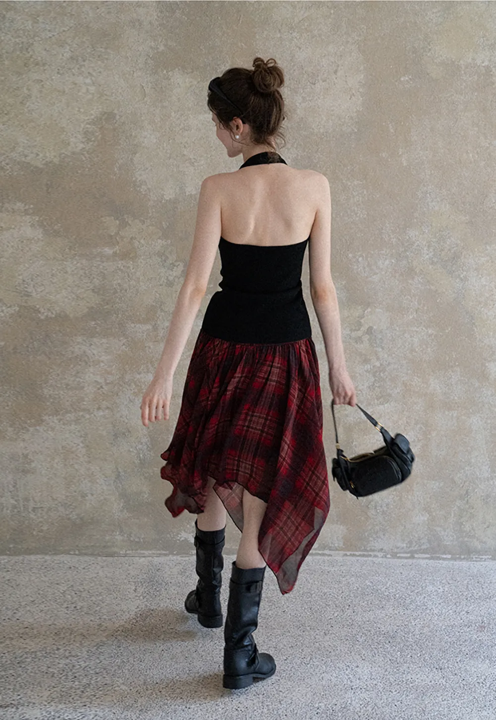 Women's Asymmetrical Plaid Midi Skirt 