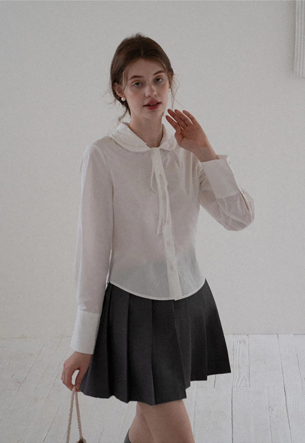 Lace Trim Peter Pan Collar Long Sleeve Blouse