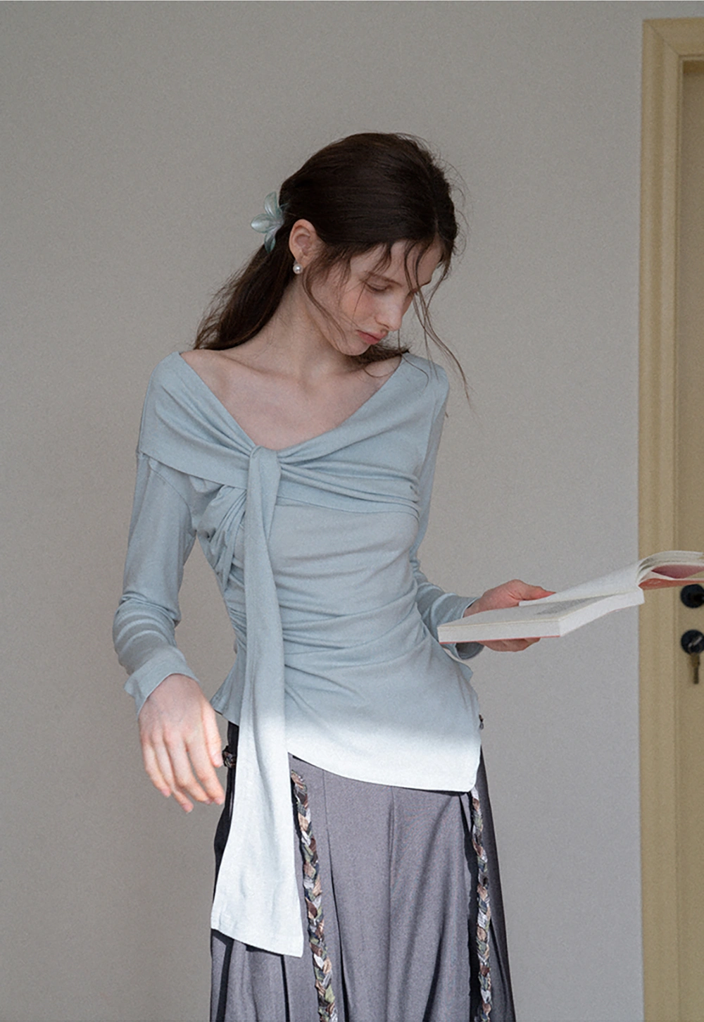 Women's Wide Leg Pleated Pants with Braided Ties