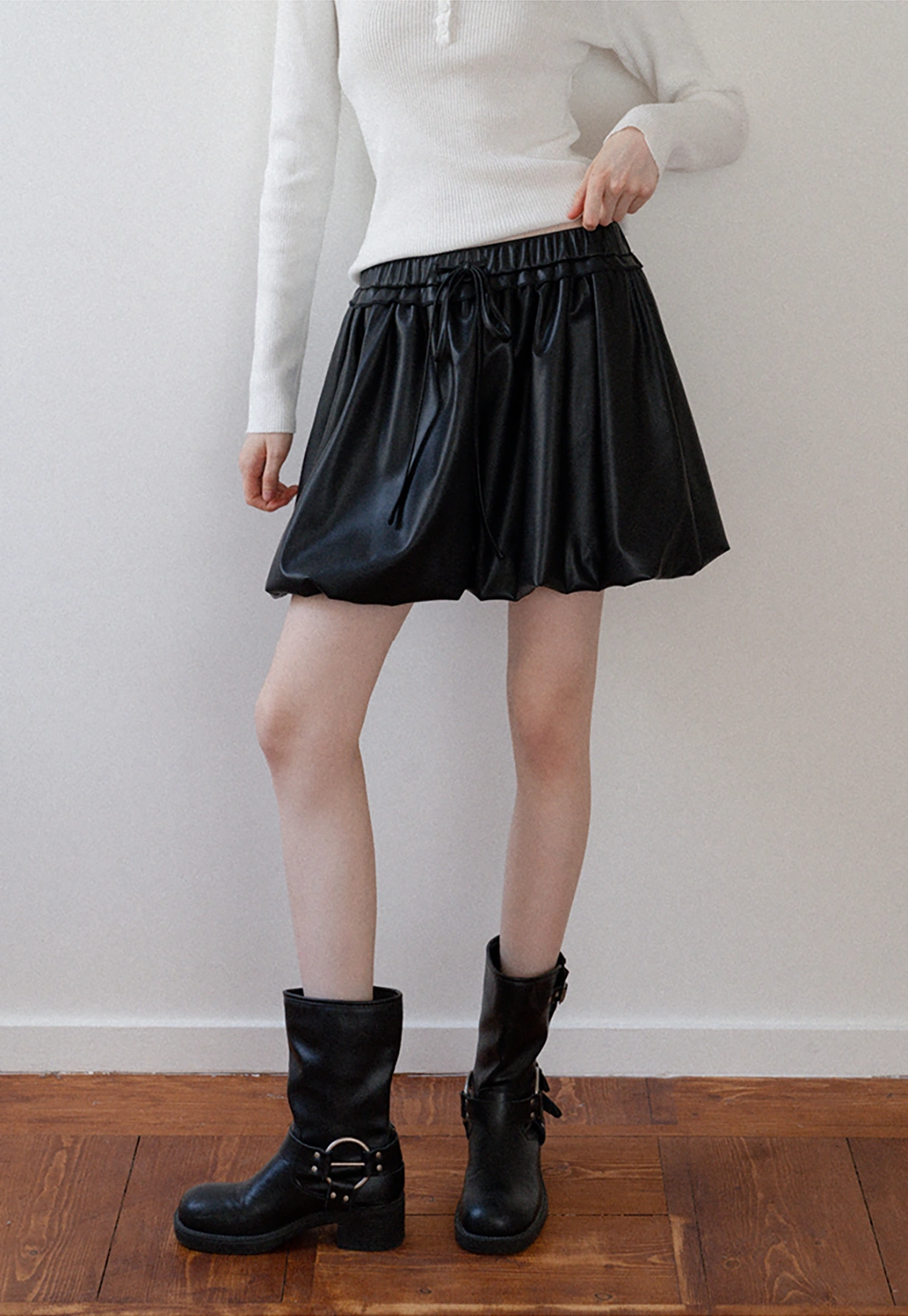 Women's Faux Leather Bubble Mini Skirt