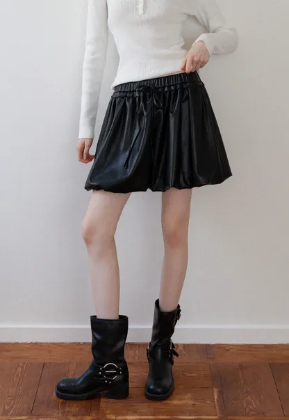 Women's Faux Leather Bubble Mini Skirt