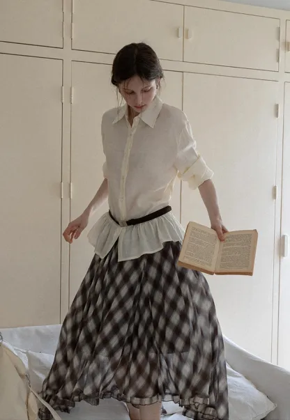 Women's Sheer Ruffle Hem Shirts