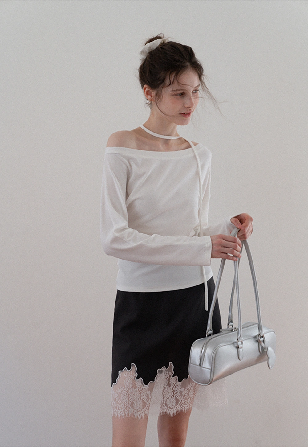 Scalloped Lace-Trim Mini Skirt