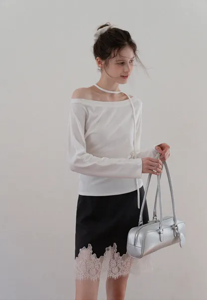 Scalloped Lace-Trim Mini Skirt