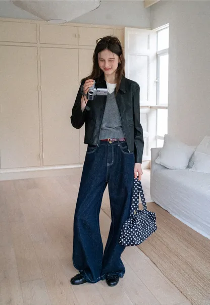 High-Waisted Wide Leg Denim Pants