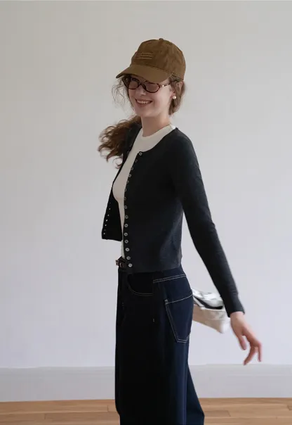 Womens Long Sleeve Button Down Knit Cardigan