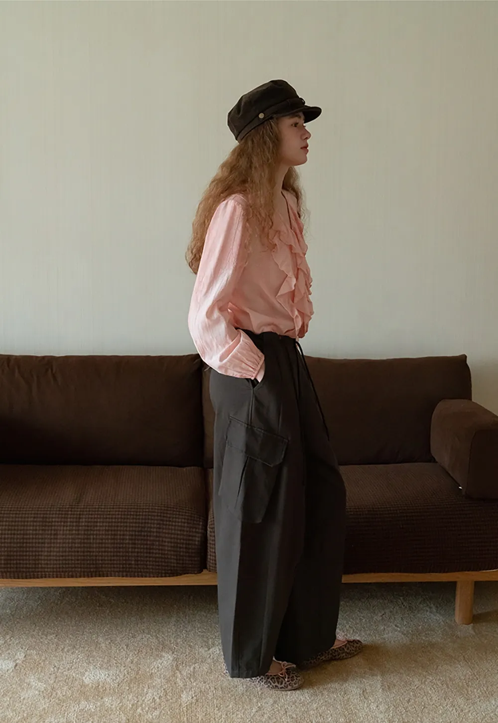 Womens Ruffle Chiffon Long Sleeve Blouse