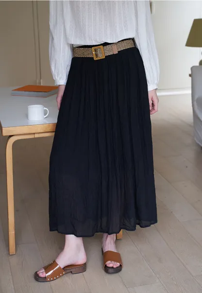Pleated Midi Skirt with Belt