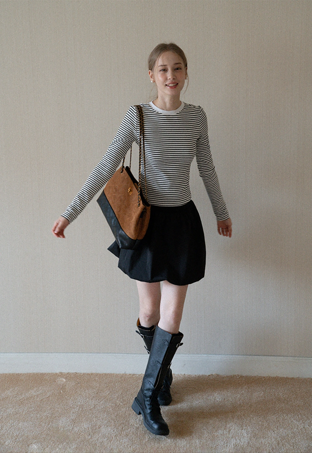 High Waist Black A Line Mini Skirt