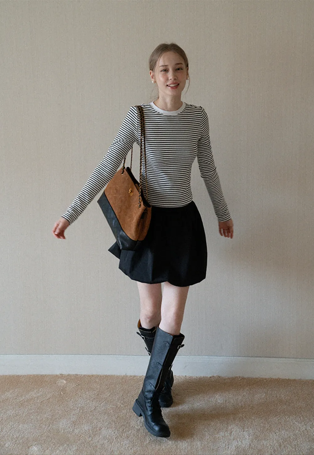 High Waist Black A Line Mini Skirt