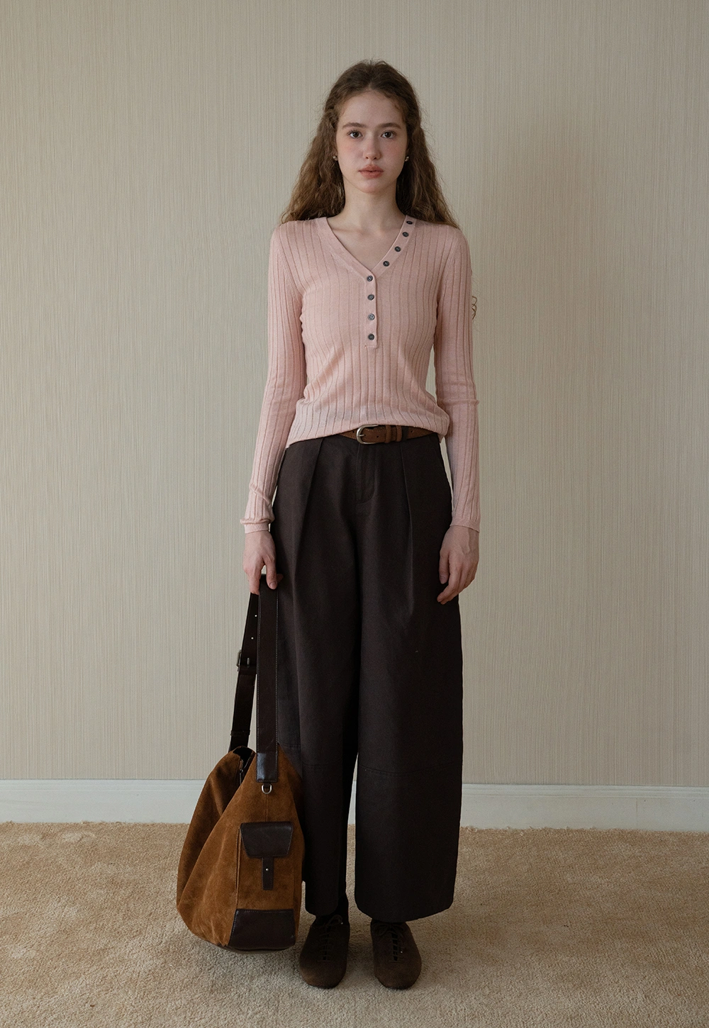 Womens High-Waist Wide-Leg Pants with Belt Detail