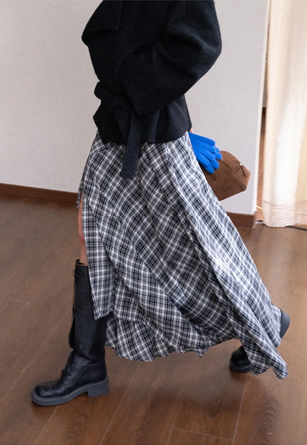 High Waist Tartan Flared Skirt Vintage Style