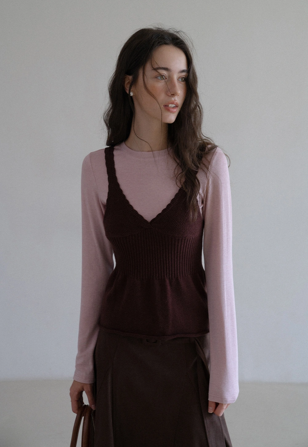 Womens 2 Piece Set Knit Cami Top with Long Sleeve Tee