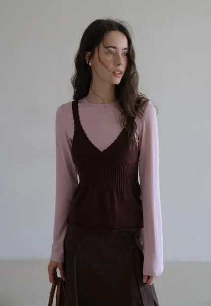 Womens 2 Piece Set Knit Cami Top with Long Sleeve Tee