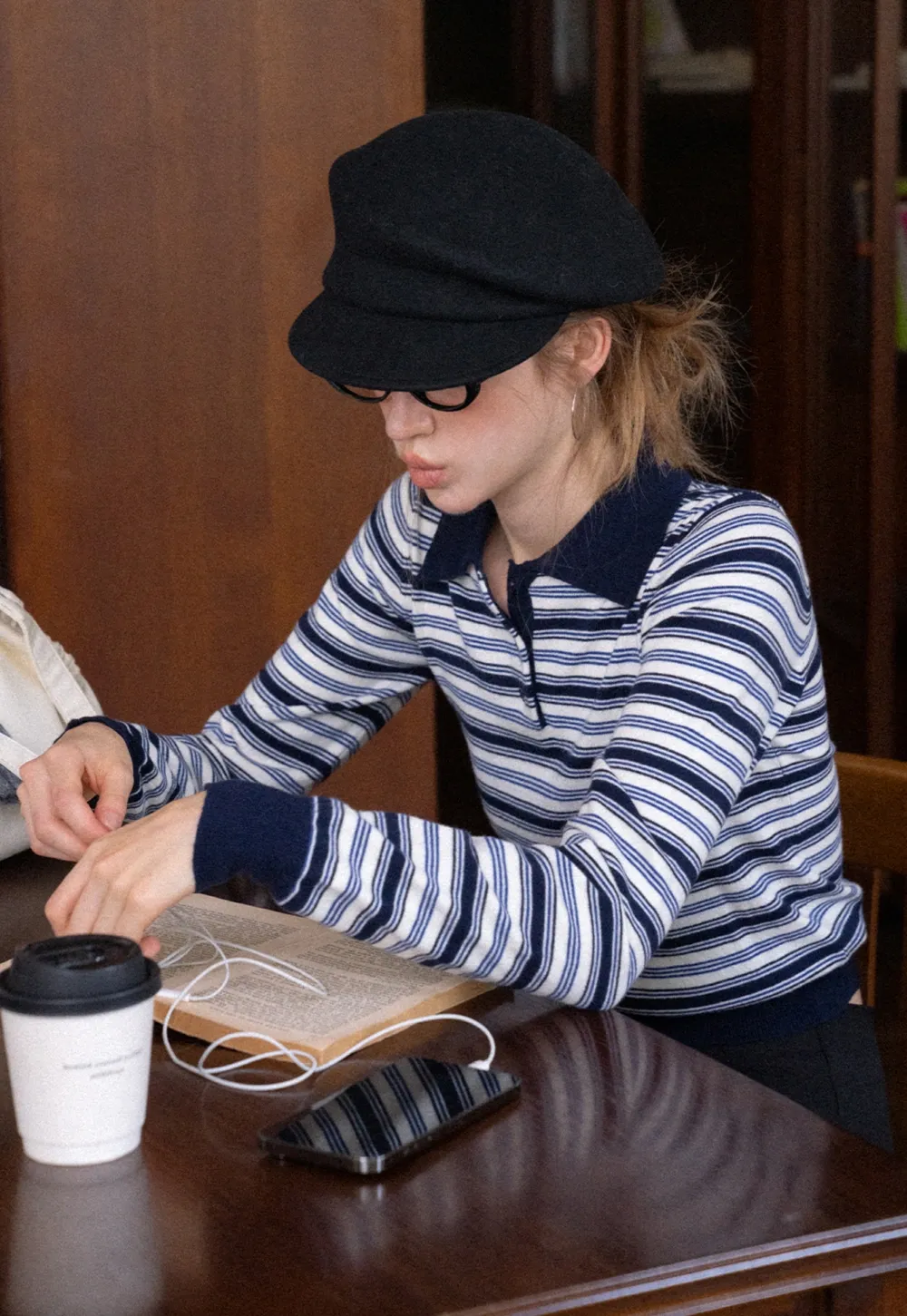 Womens Striped Knit Polo Sweater Long Sleeve