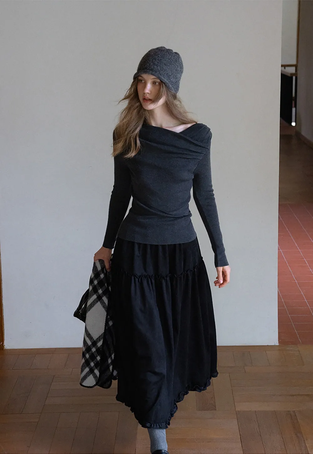 Womens High Waist Tiered Maxi Skirt