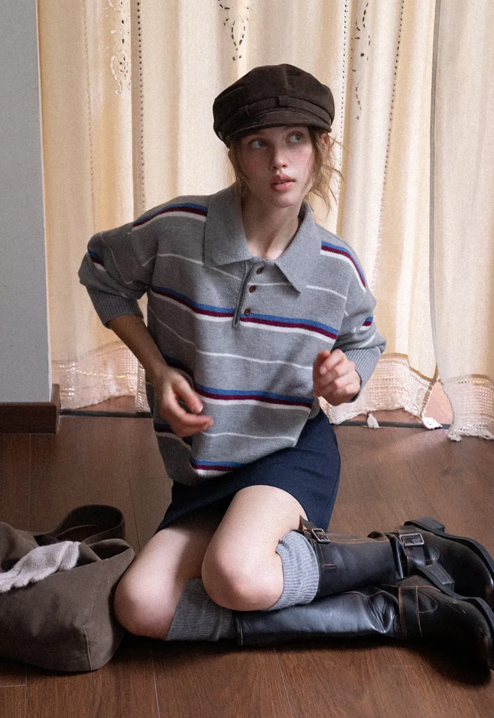 Striped Polo Knit Sweater