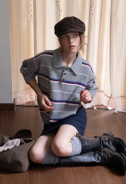 Striped Polo Knit Sweater