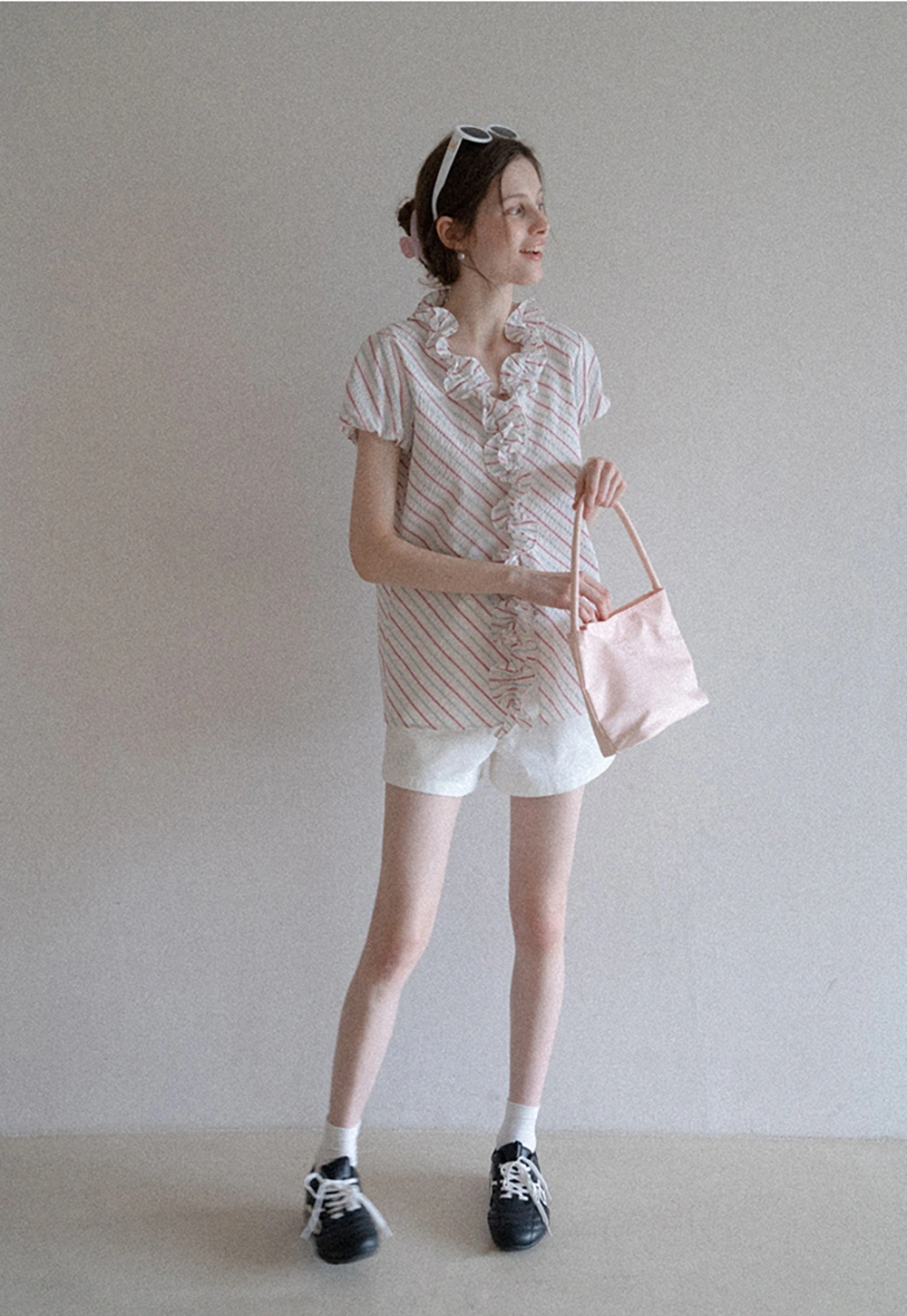 Women’s Ruffle Trim Striped Short Sleeve Blouse