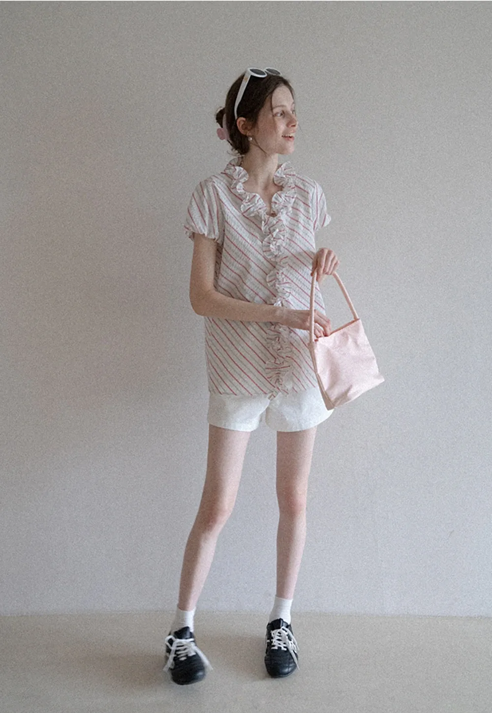 Women’s Ruffle Trim Striped Short Sleeve Blouse