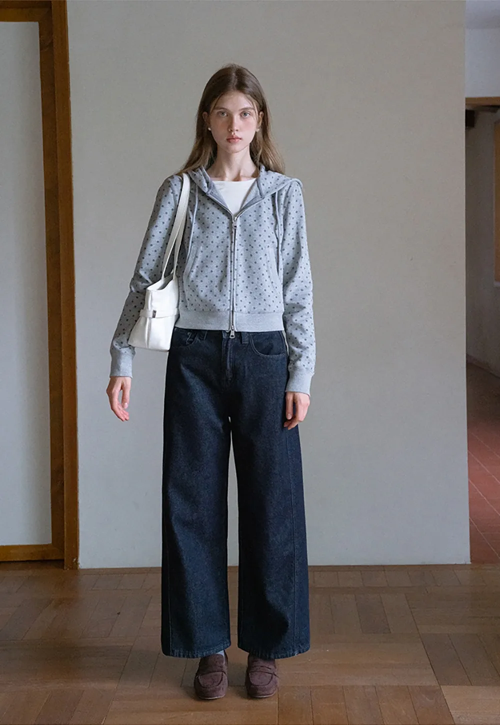 Womens Casual Polka Dot Zip-Up Hoodie