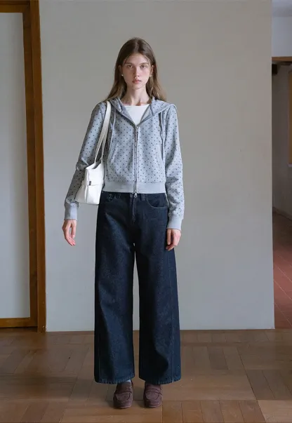 Womens Casual Polka Dot Zip-Up Hoodie