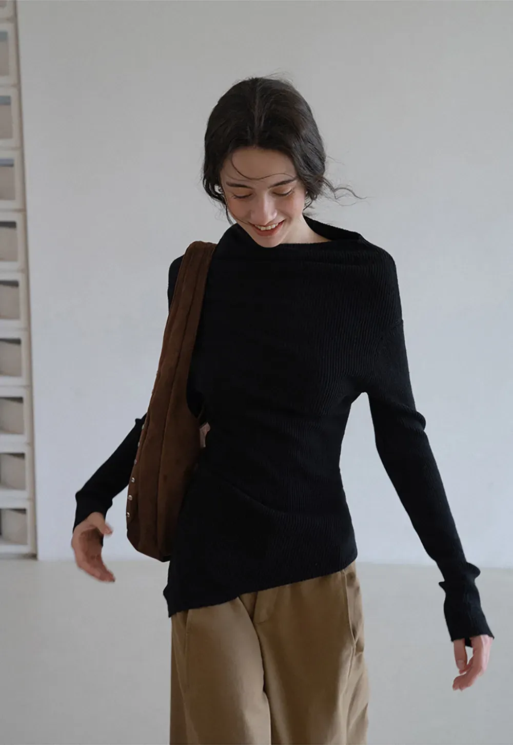 Asymmetric Turtleneck Knit Top