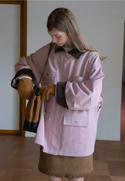 Contrast Collar Pocket Jacket