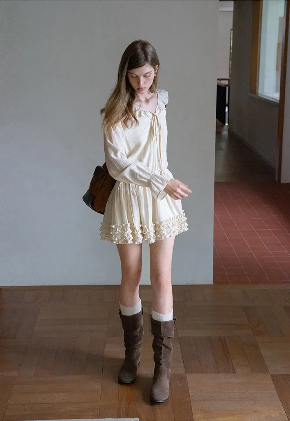 Ruffled Long Sleeve Mini Dress