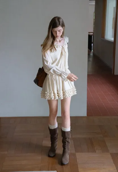 Ruffled Long Sleeve Mini Dress