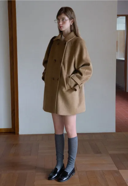 Elegant Double-Breasted Trench Style Wool Coat