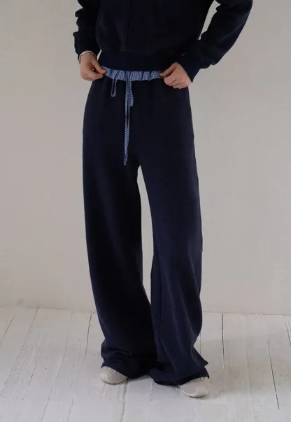 Navy Casual Hoodie and Wide Leg Pants Set