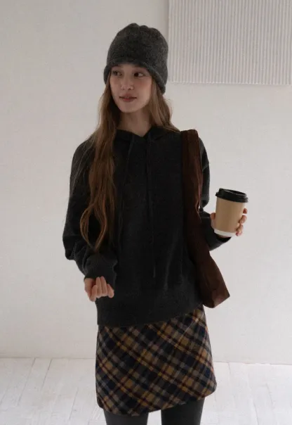 Women Basic Knit Hoodie Long Sleeve Pullover Sweater