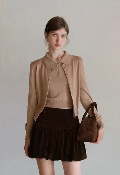 Women Velvet Bubble Hem Mini Skirt High Waist