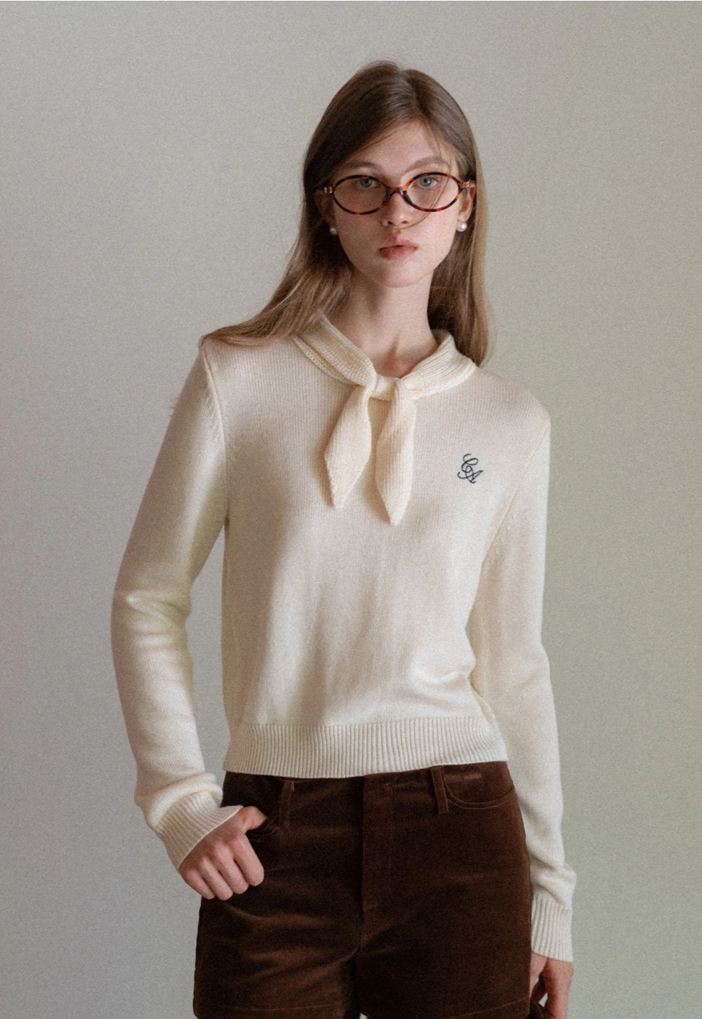 Women Elegant Tie Neck Pullover Sweater