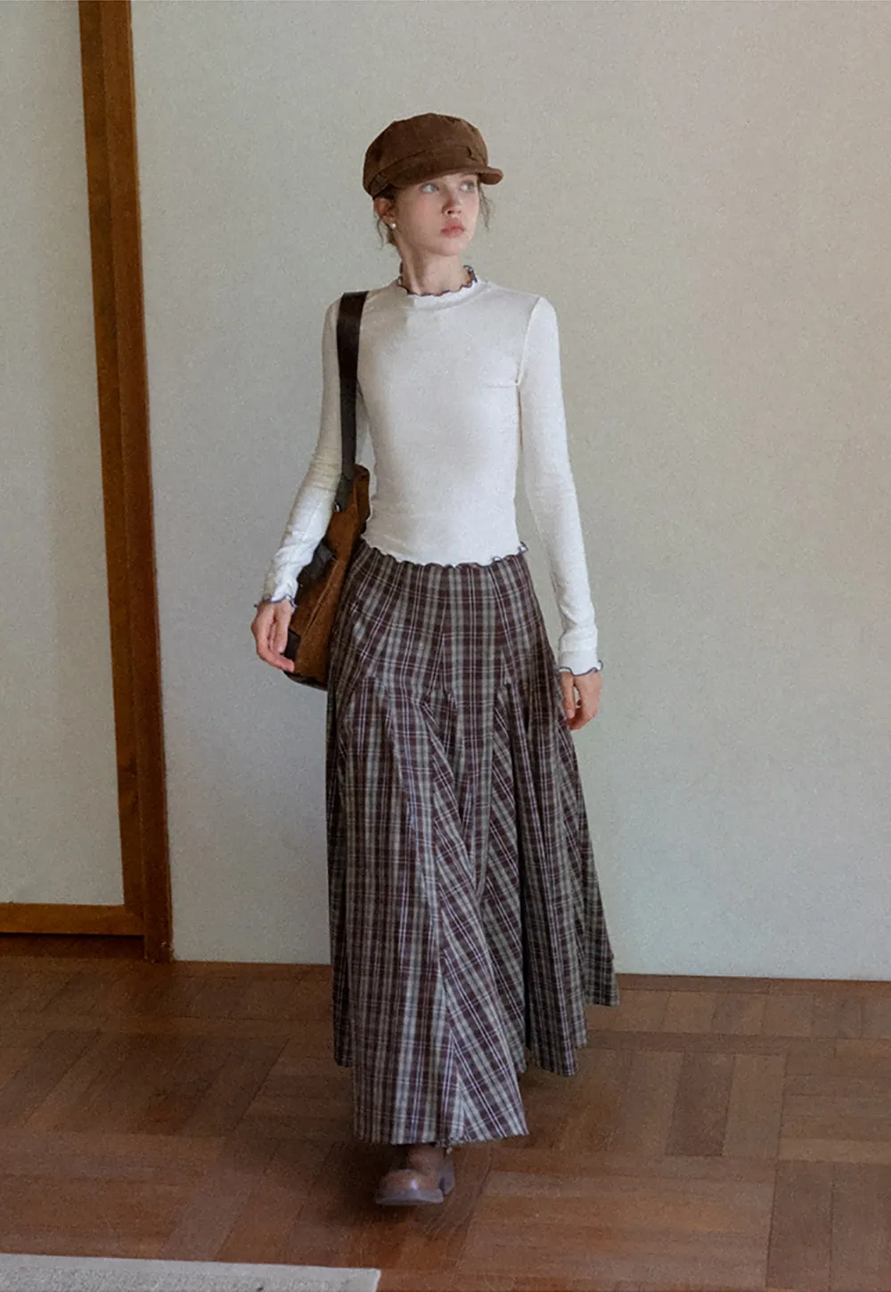 Vintage Plaid High Waist Maxi Skirt