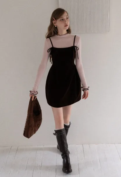 Ruffle Trim Mock Neck Long Sleeve Top