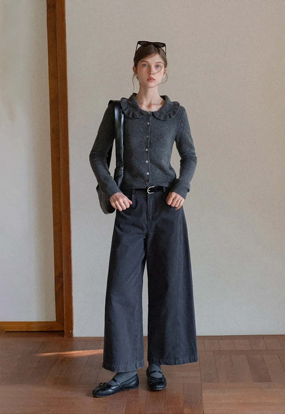 Vintage Ruffle Trim Short Knit Cardigan