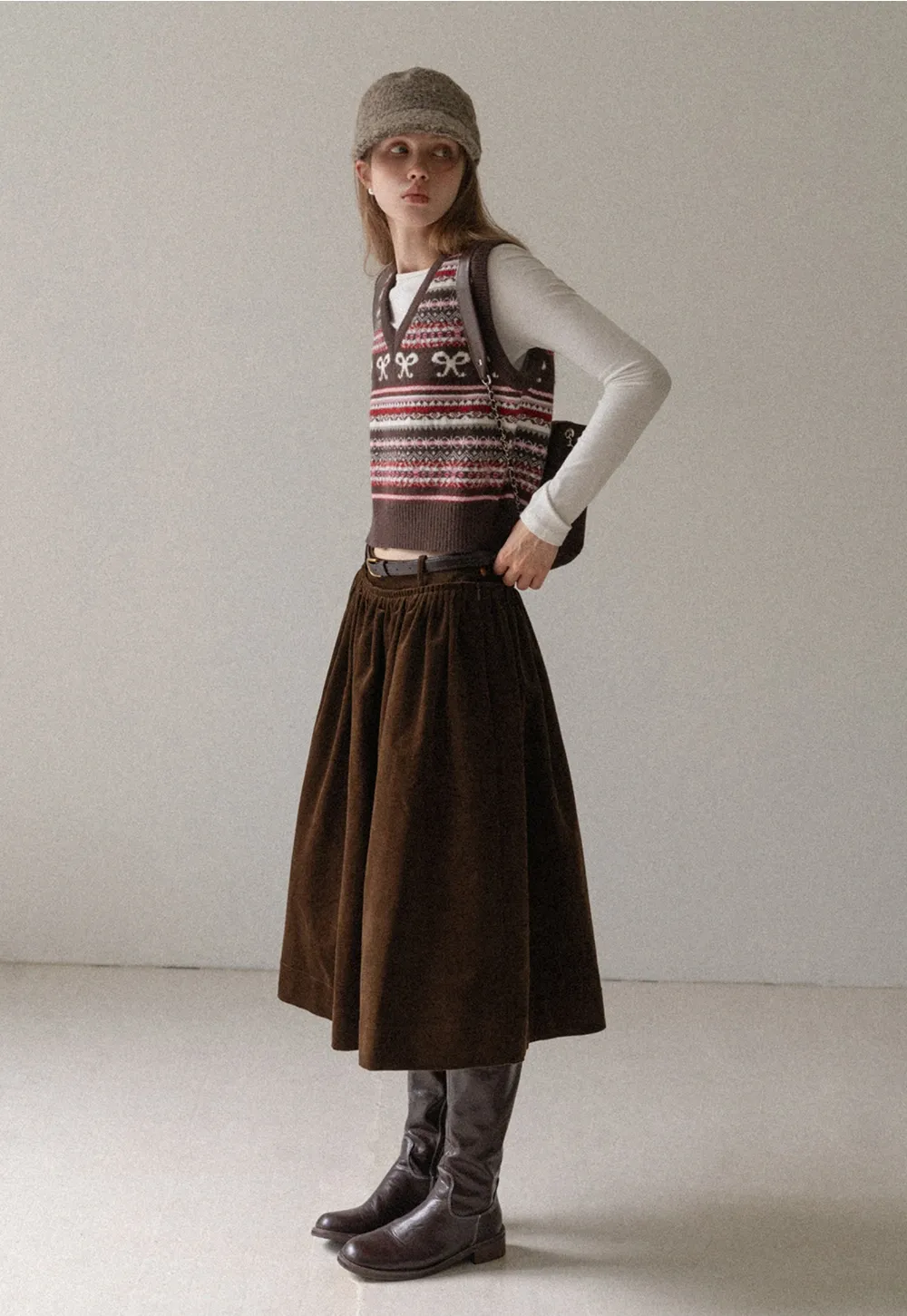 Preppy Bow Pattern V Neck Knit Sweater Vest