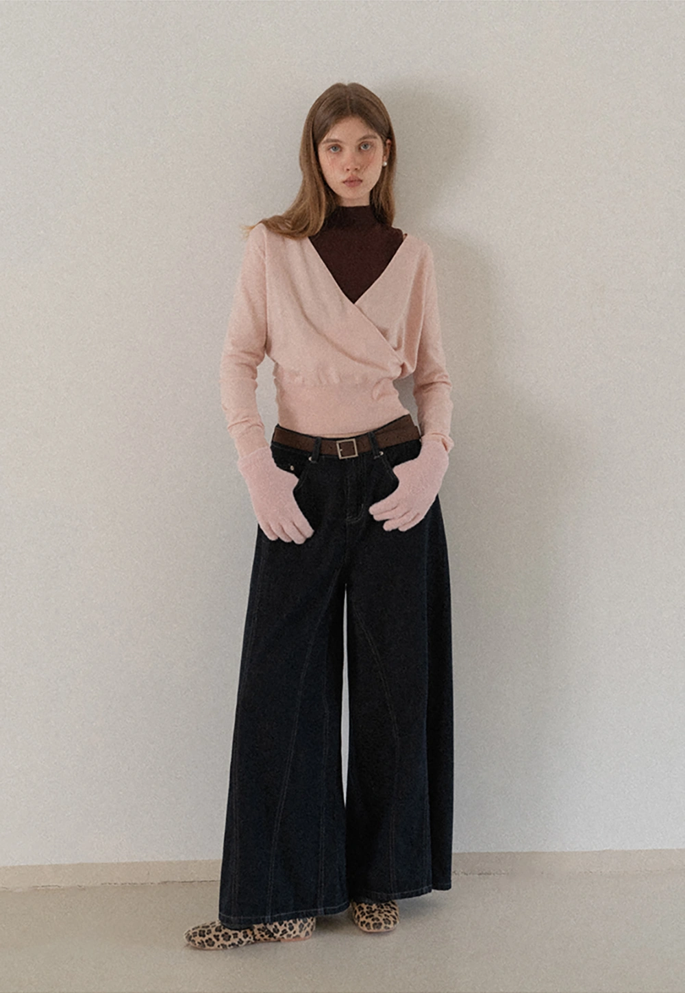 V Neck Wrap Knit Top and Sleeveless Vest Set