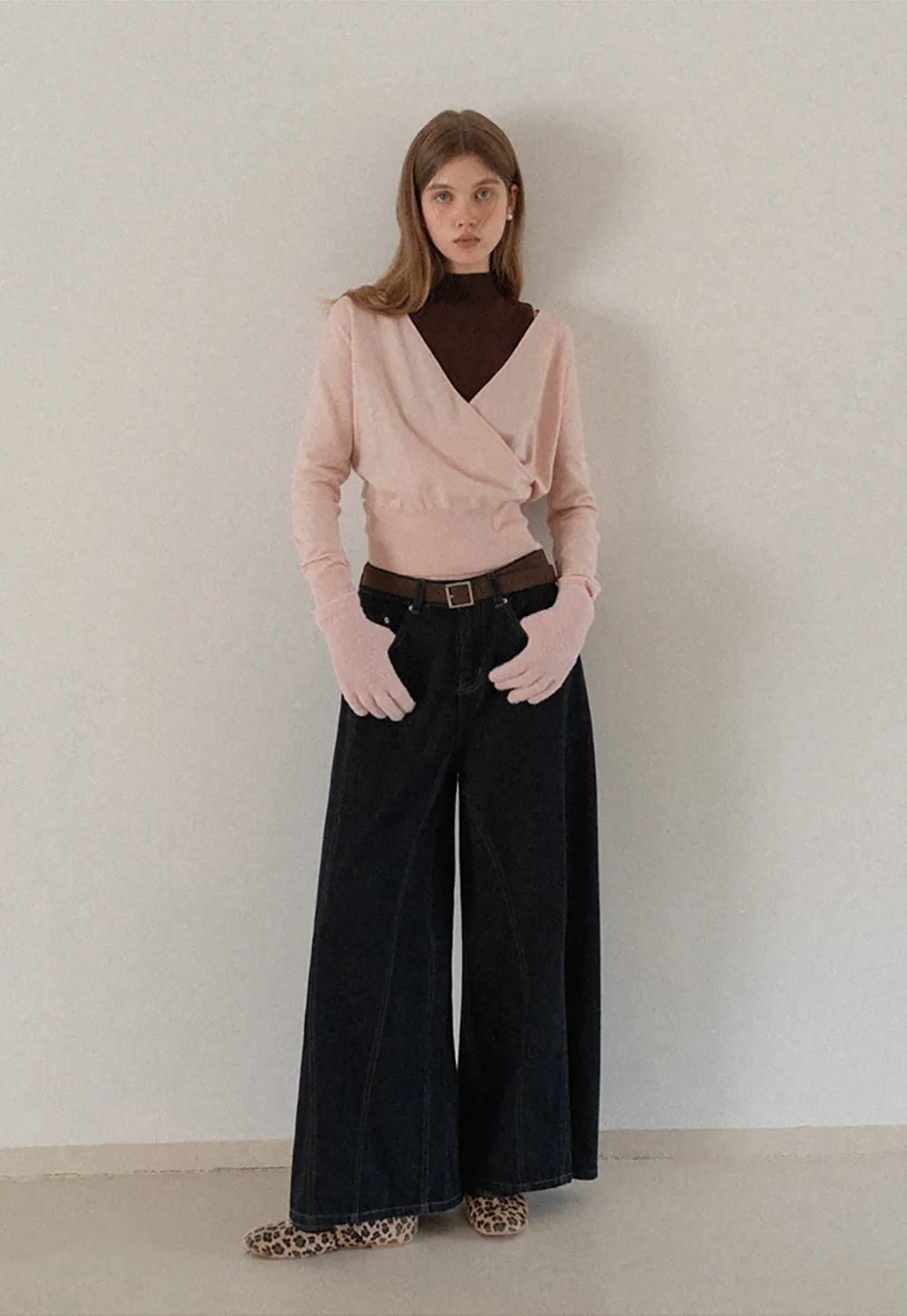 V Neck Wrap Knit Top and Sleeveless Vest Set