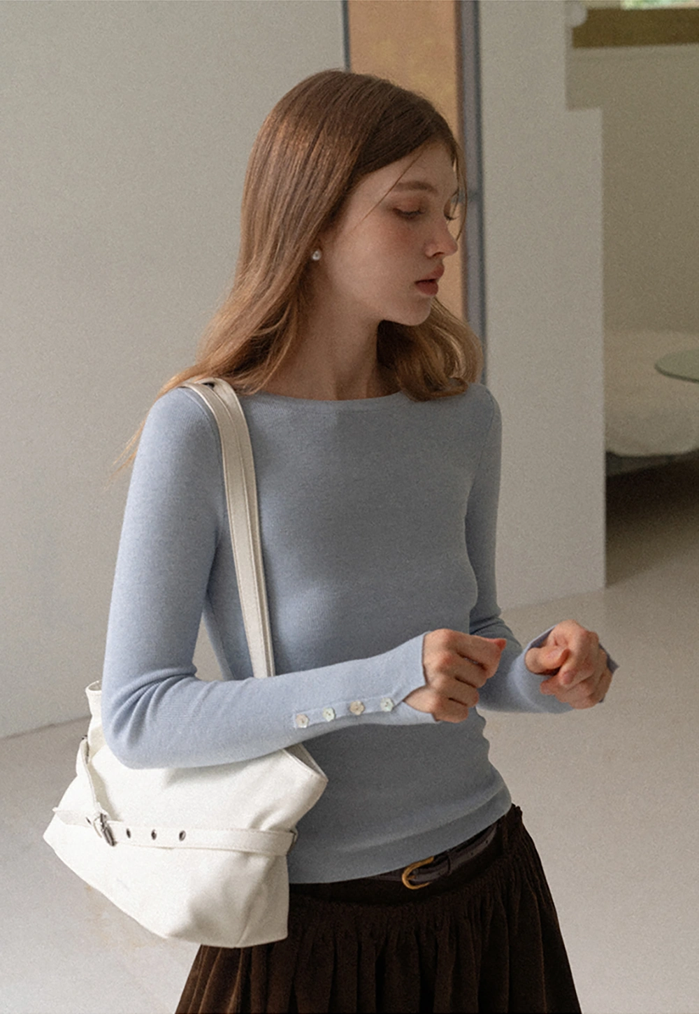 Basic Ribbed Knit Top Women Long Sleeve Pullover