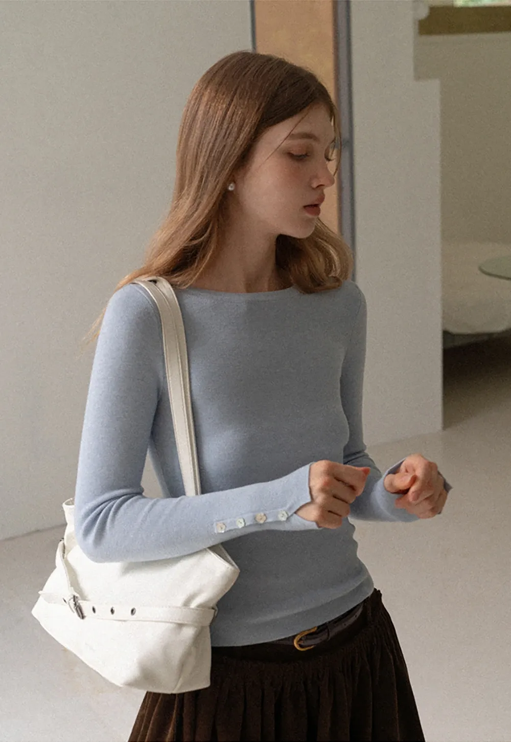 Basic Ribbed Knit Top Women Long Sleeve Pullover