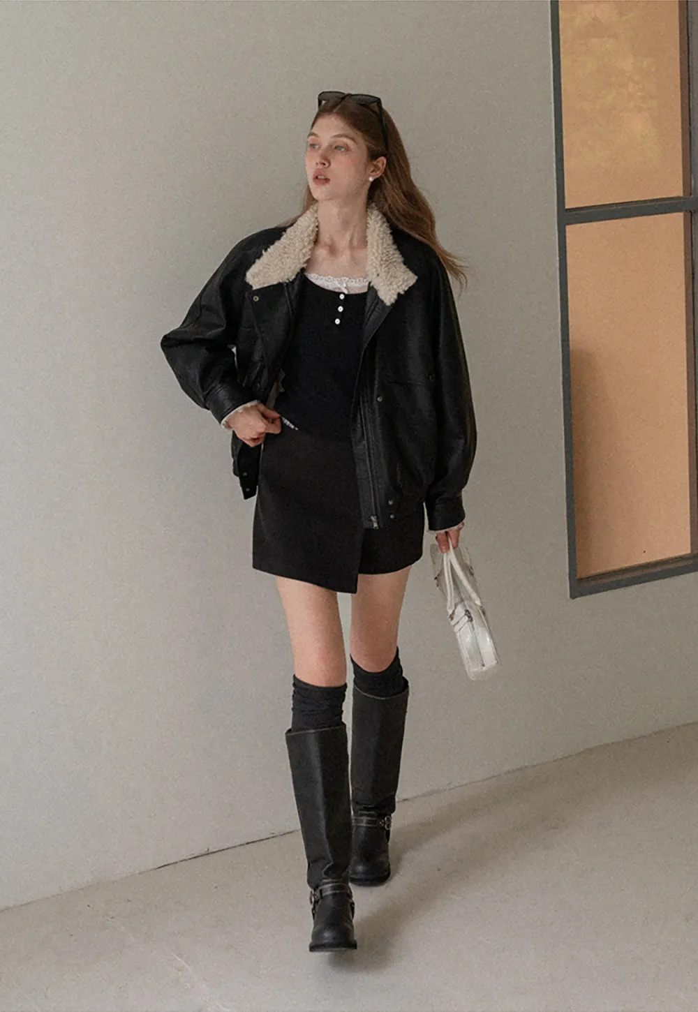 Faux Two Piece Wool Blend Mini Skirt