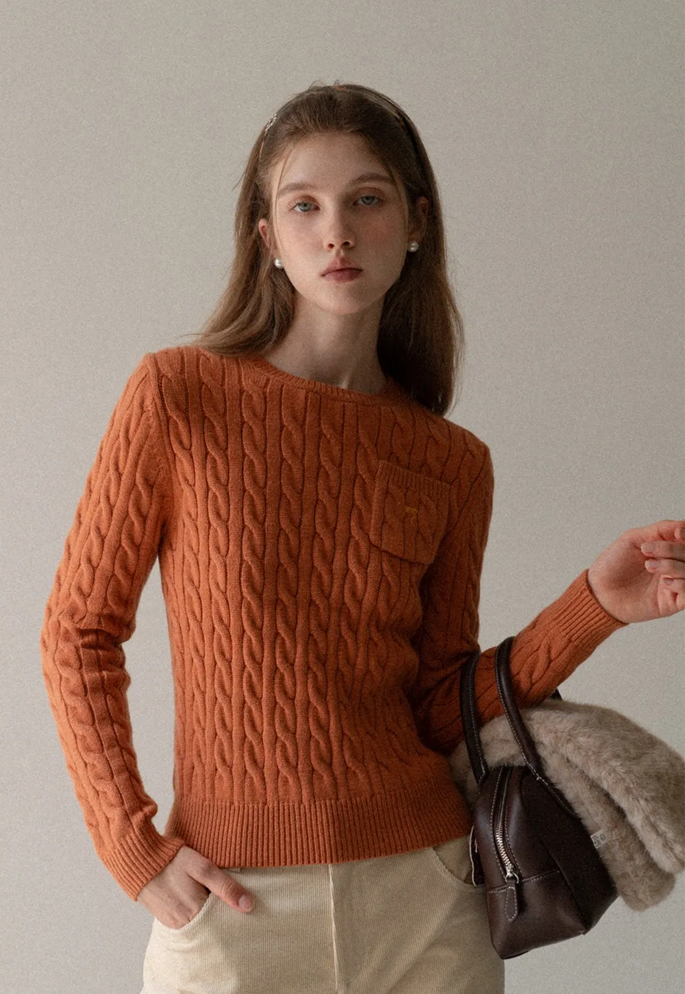 Women Cable Knit Sweater Long Sleeve Pullover Fall