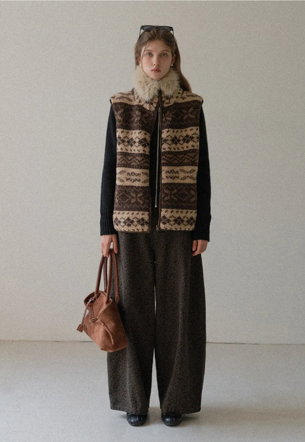 Vintage Fleece Vest Women Zip Up Sherpa Warm