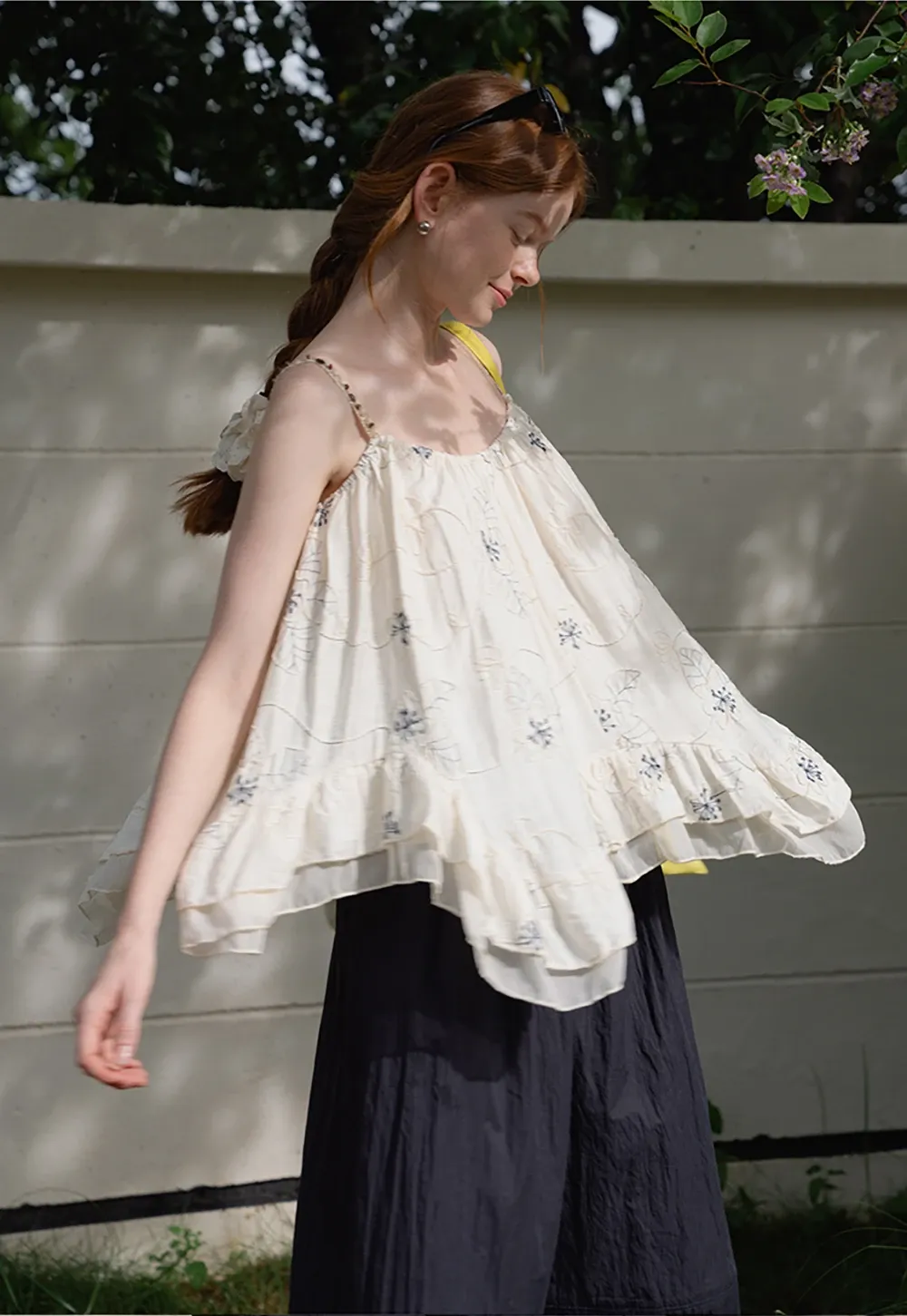 Women’s Floral-Embroidered Ruffle Cami Top