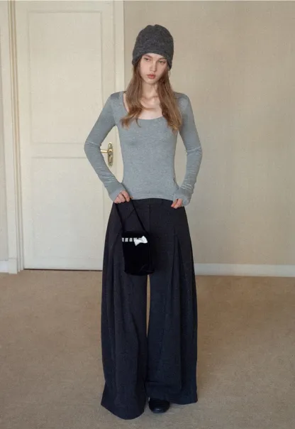 Basic Stretch Long Sleeve Tee for Women Casual